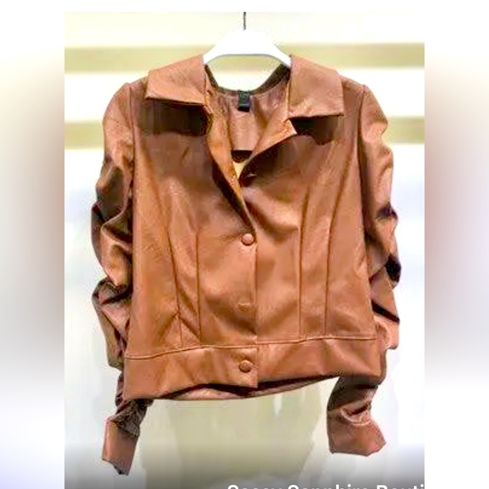 Venti6 Faux Leather Jacket With Ruched Sleeves